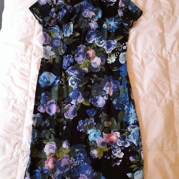 Cheongsam Dress Black Floral Pink Blue Rose Peony Flowers - Picture 10 of 11